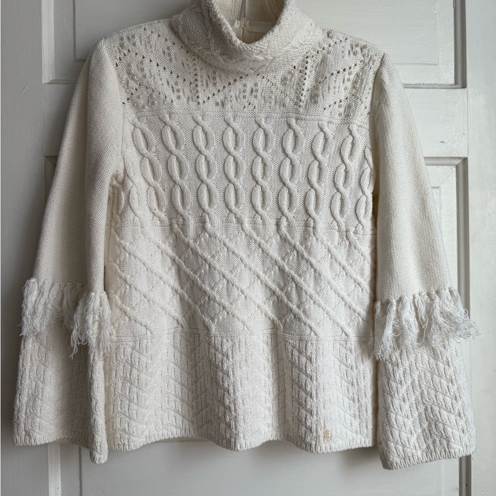 White House Black Market Ivory Textured Turtleneck Sweater
